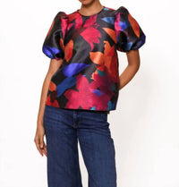 hutch Nadine Short Sleeve Top in navy multi floral - women's blouse