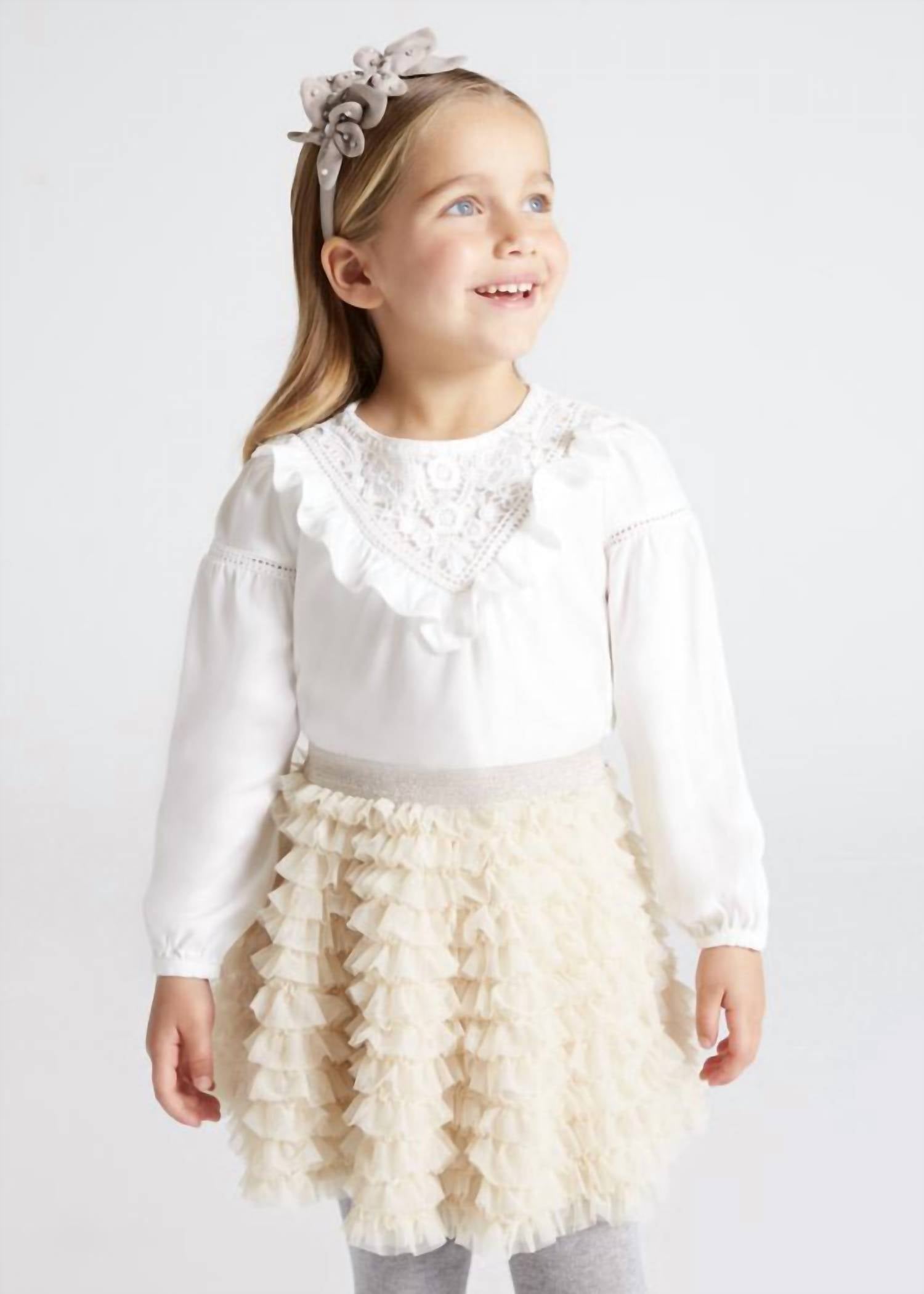 Mayoral - Girls Embroidered Long Sleeve Blouse