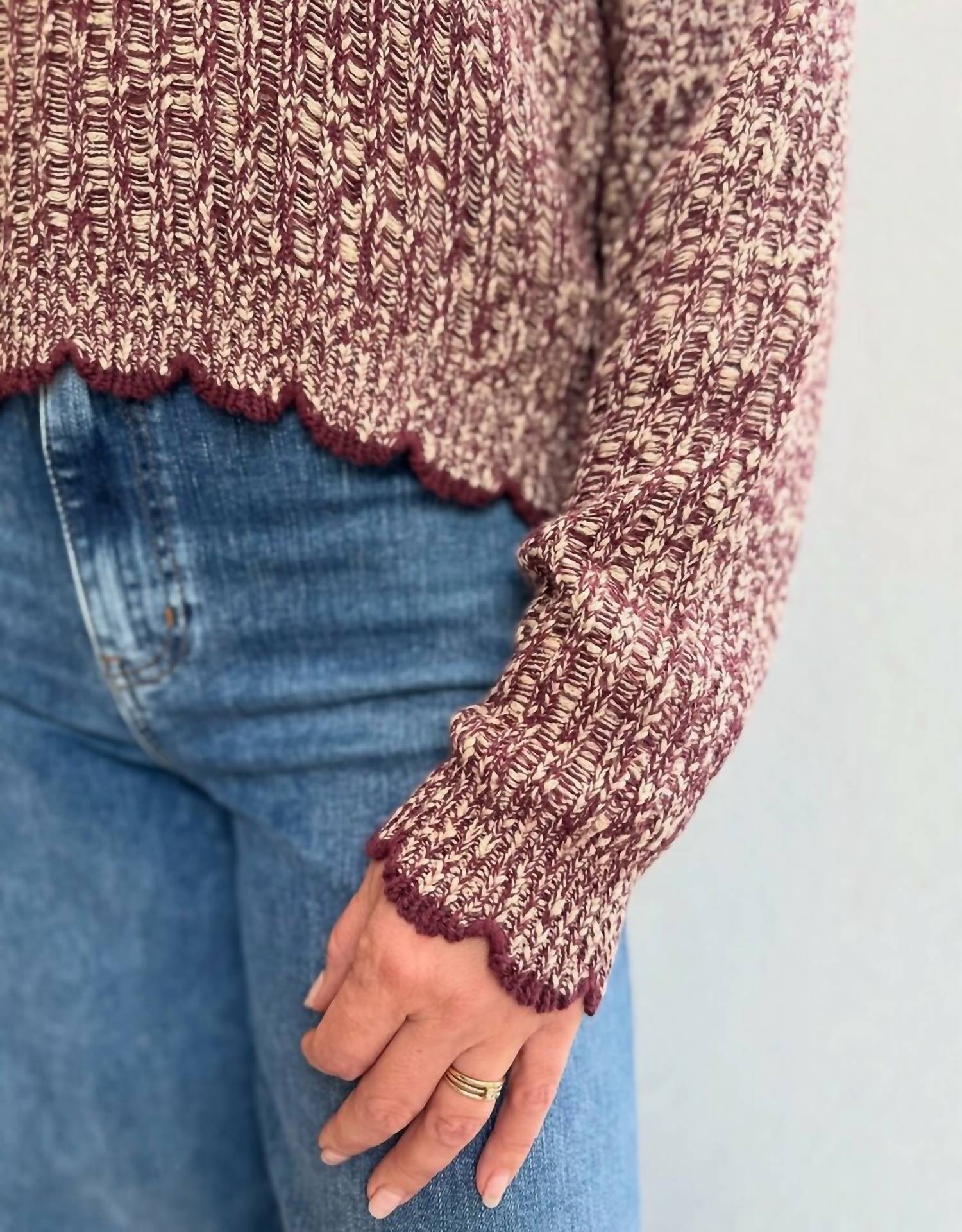 Autumn Cashmere - Tipped Ladder Stitch Crew Neck Top