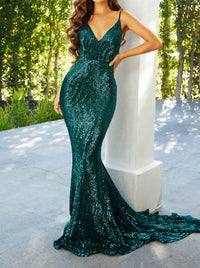 PORTIA&SCARLETT Off-shoulder Neckline Sequined Evening Gown in emerald - women's dress