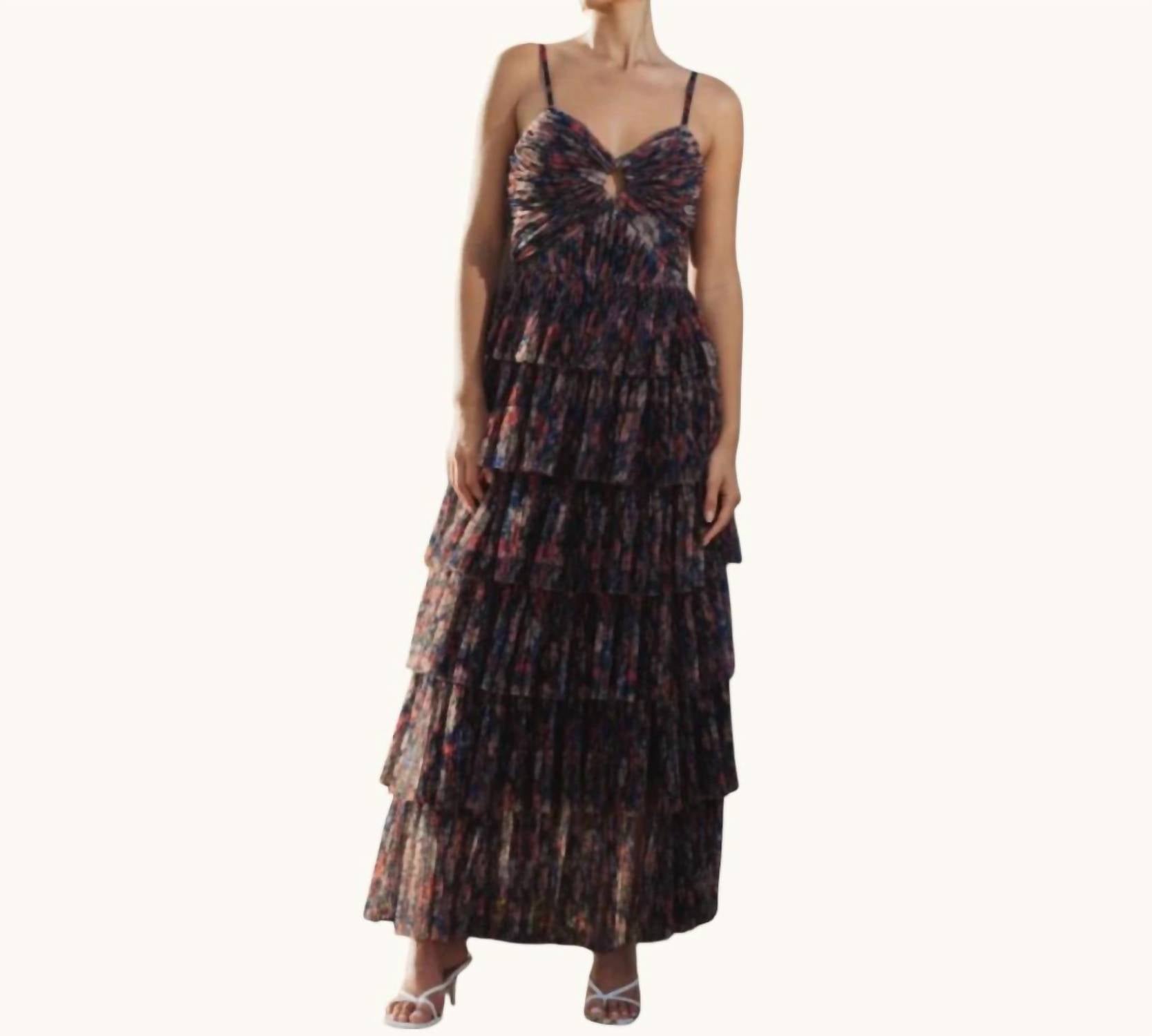 Hutch - Rosey Floral Gathered Tiered Evening Gown