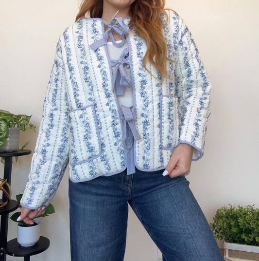Peach Love - Floral Quilted Bow Jacket