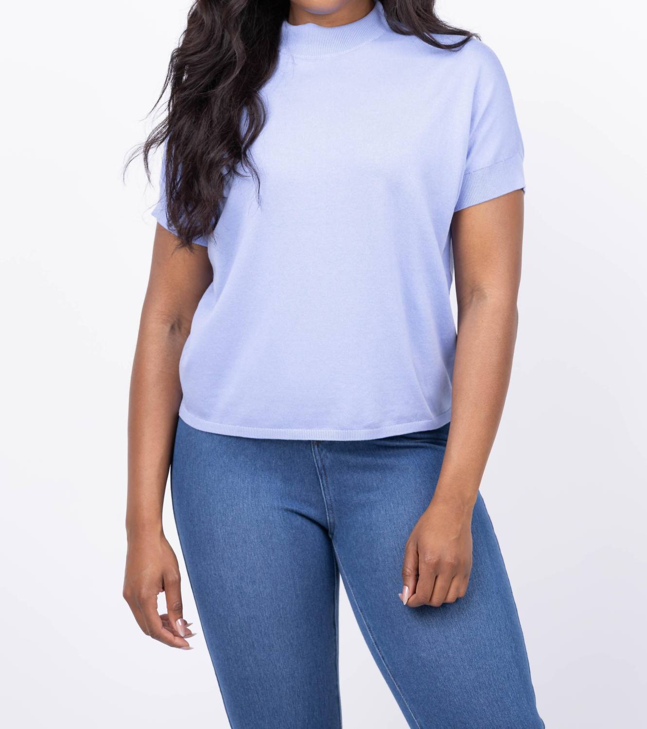 Elliott Lauren Modal Knit Hi Neck Short Sleeve Tee in iris - women's t-shirt