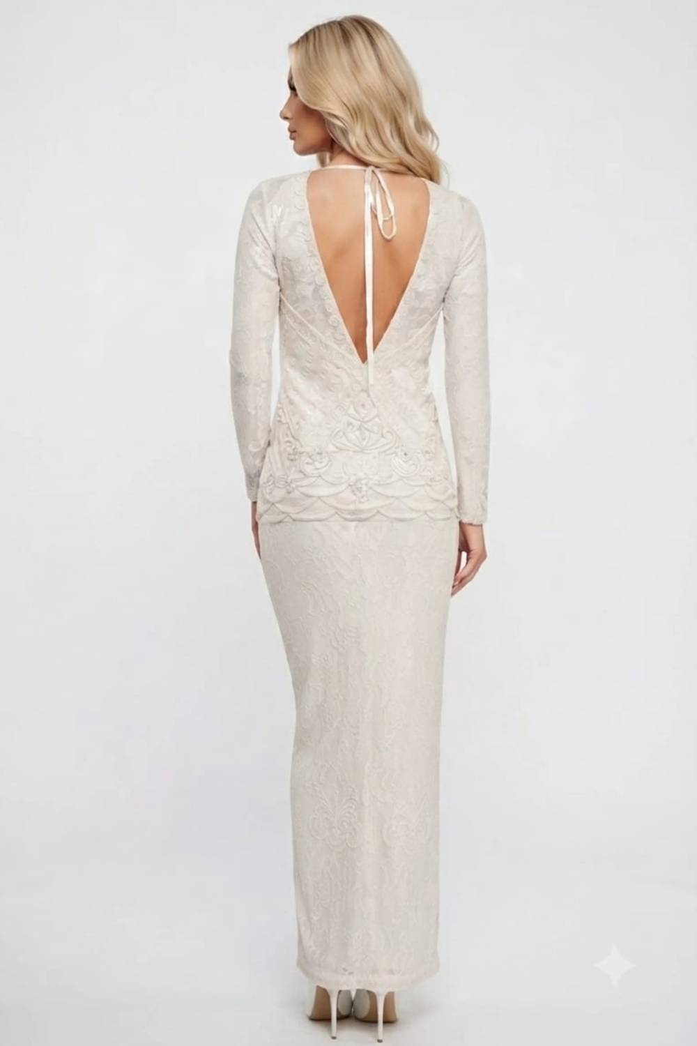 Sue Wong - Long Sleeve Floral Lace Evening Dress