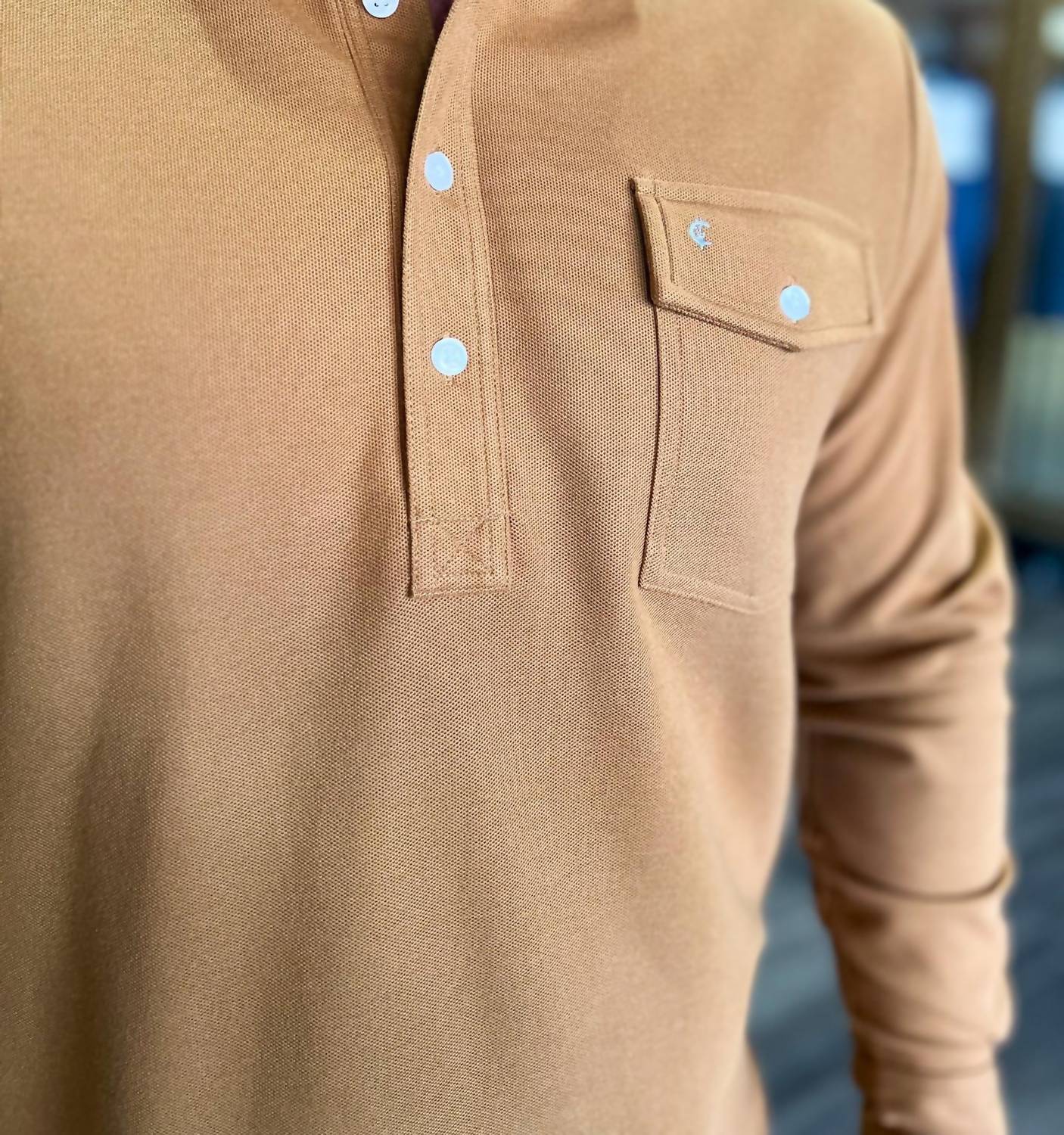 Criquet Long Sleeve Players Shirt in almond butter - men's long sleeve top - view 5