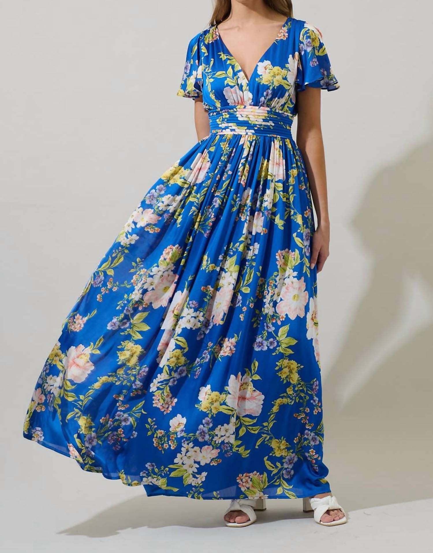 Sugarlips - Solary Floral Eloray Pleated Maxi Dress