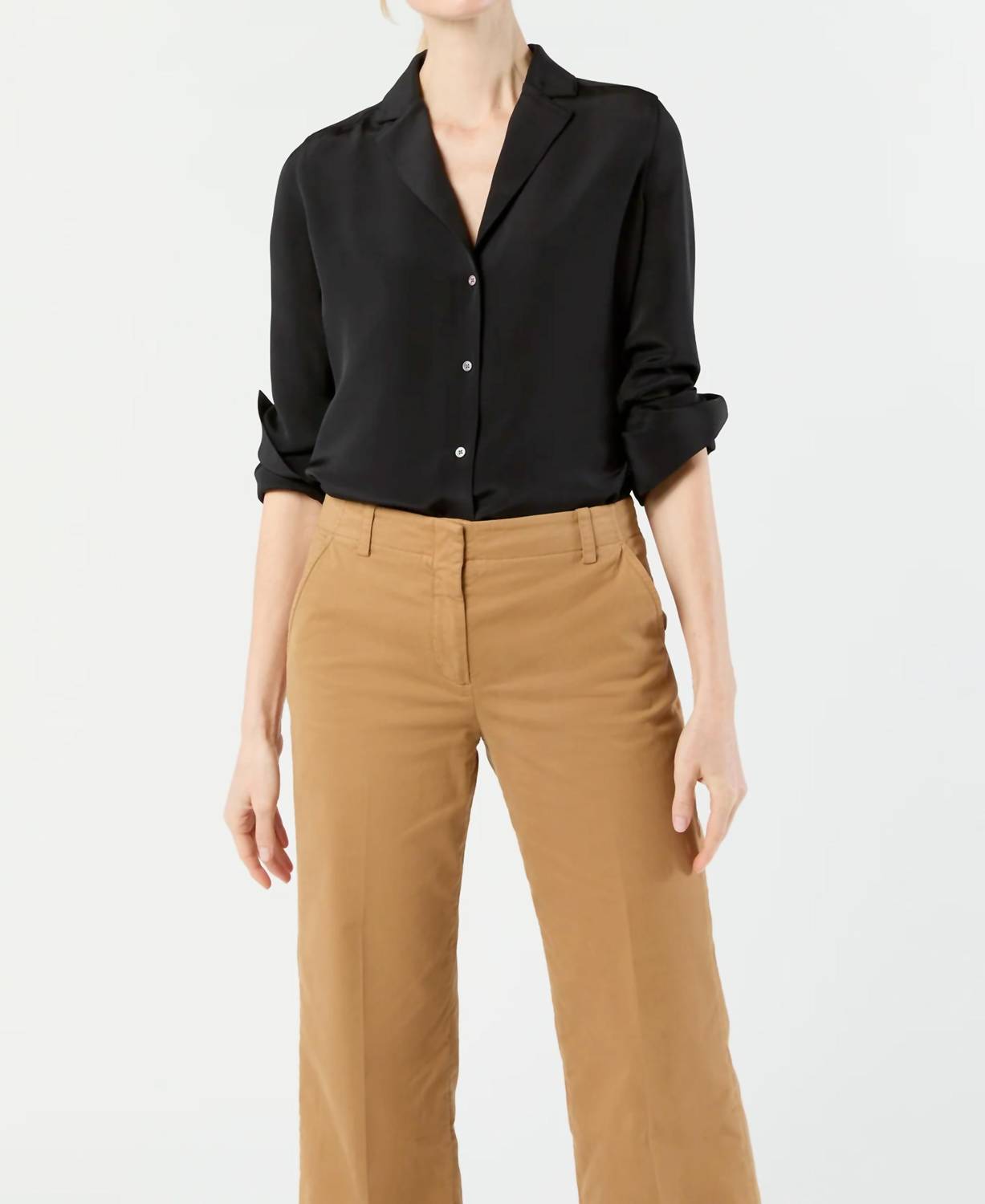 Ann Mashburn Ellis Blouse in black silk crepe de chine - women's blouse - detail view
