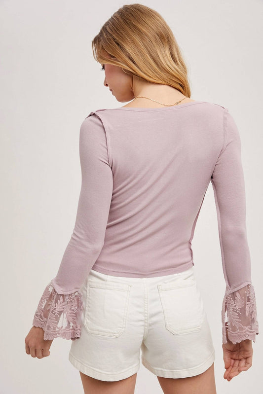 Bluivy - Lace Trim Square Neck Knit Top