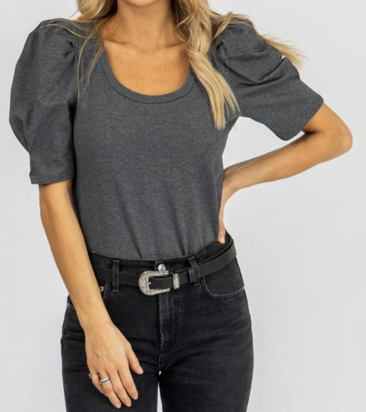 U-NECK PLEATED PUFF TOP