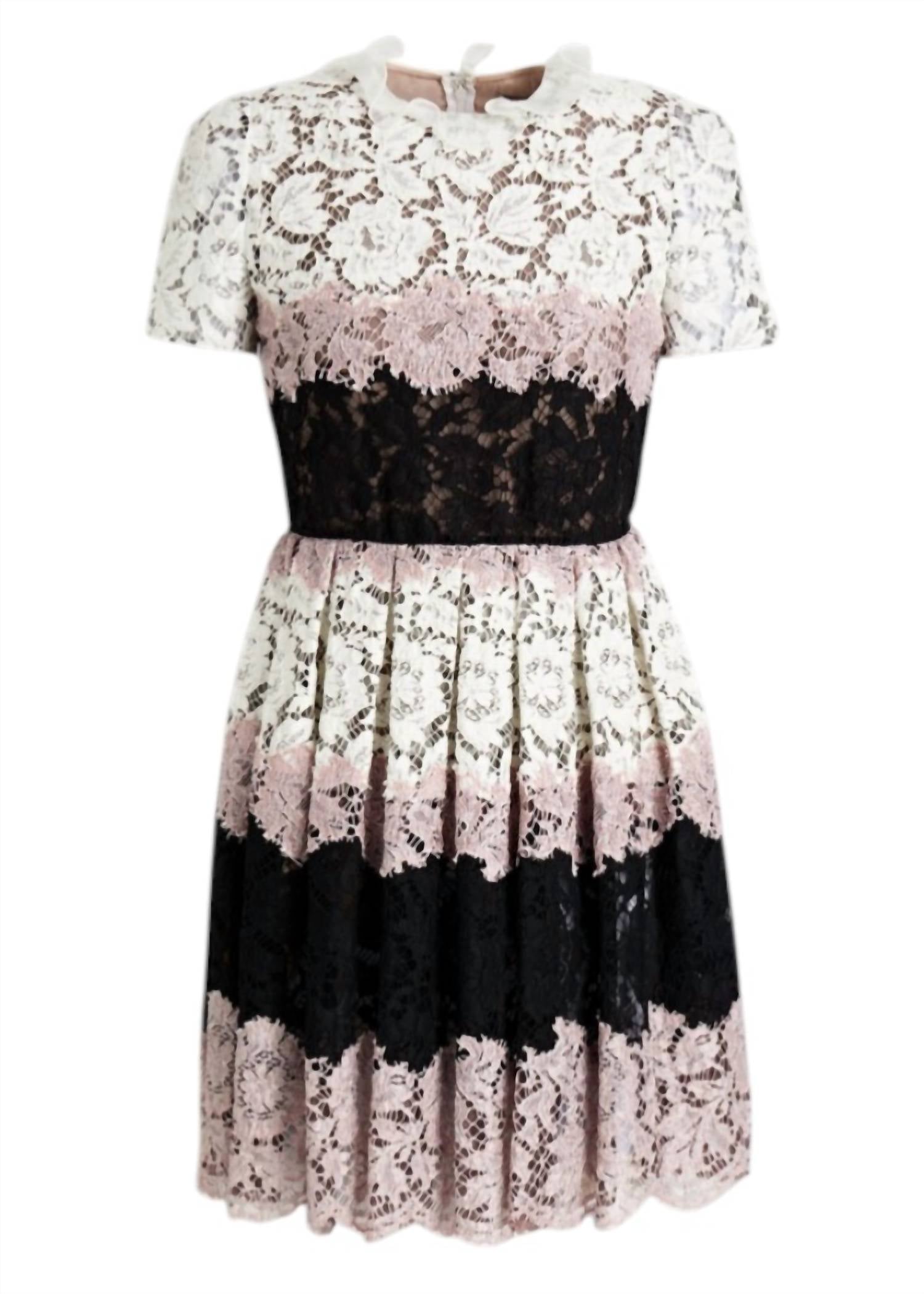 Valentino - Women's Pleated Corded Lace Mini Dress