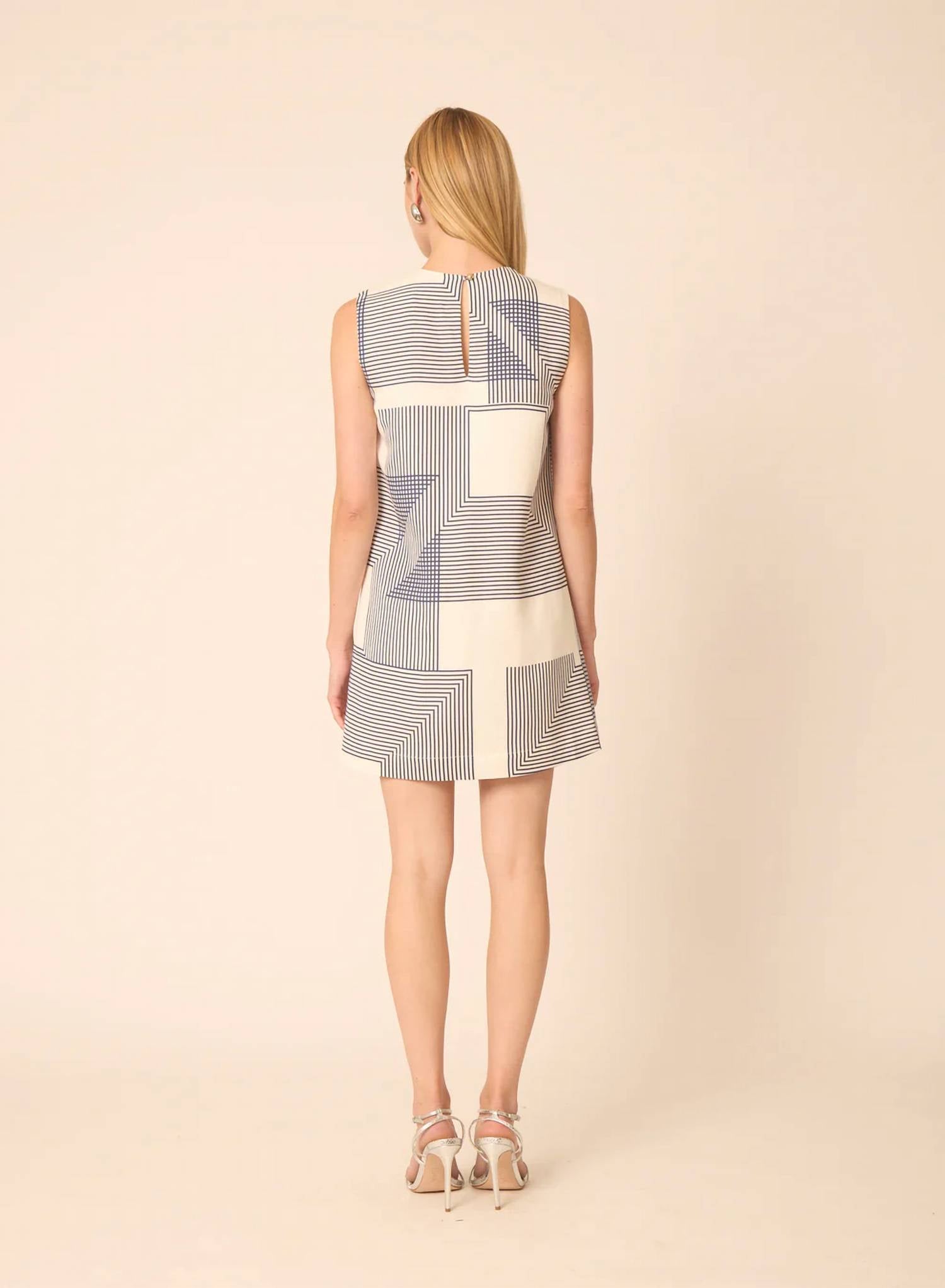 GILNER FARRAR Kirby Dress in navy and white with geometric print - women's dress - detail view