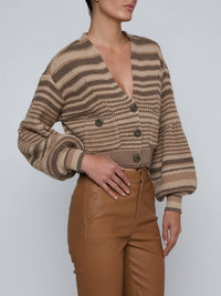 L'Agence Christabel Stripe Cardigan in biscuit multi stripe - women's cardigan - alternate view