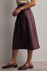 Forte - Faux Leather A-line Midi Skirt