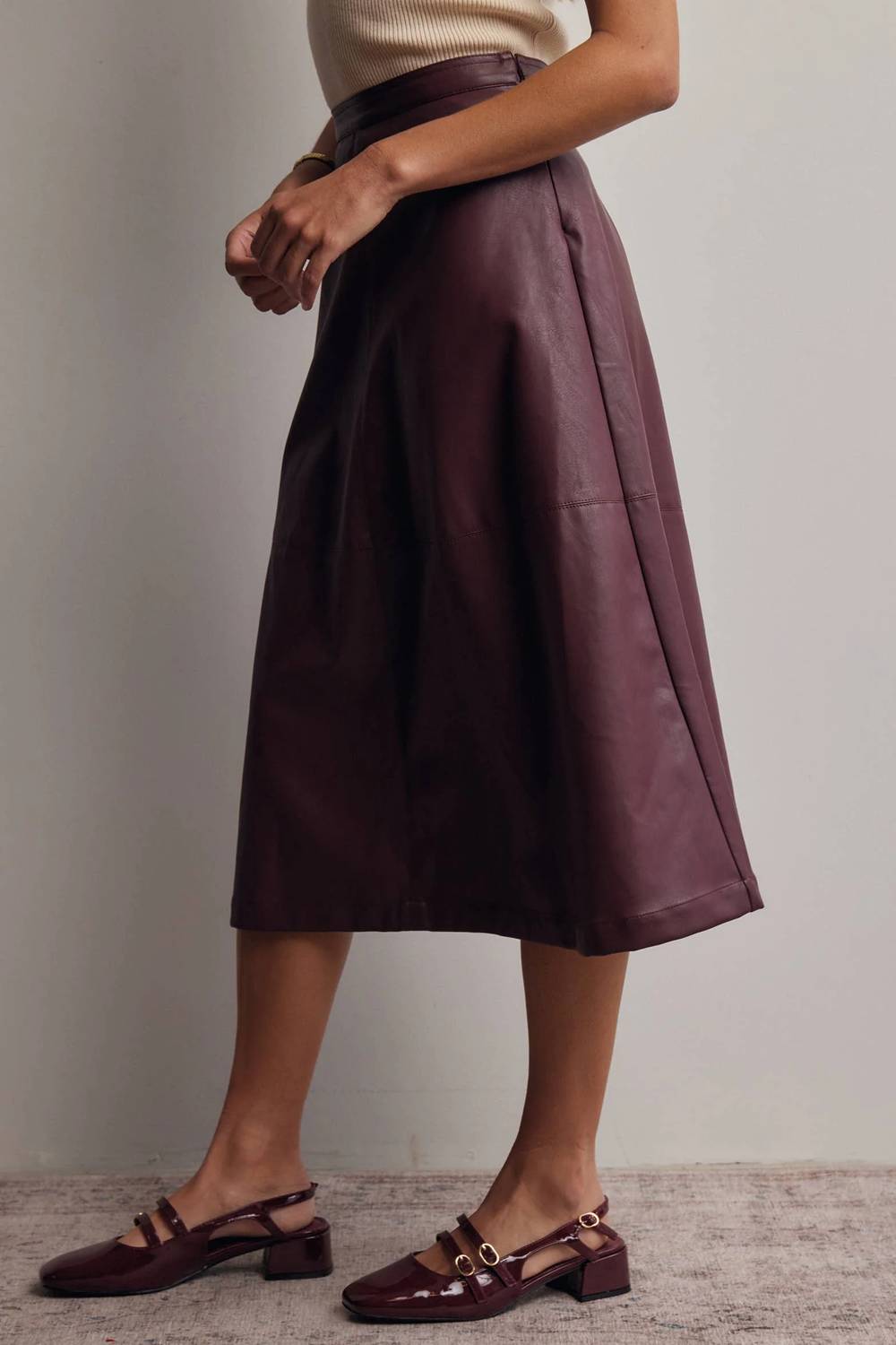 Forte - Faux Leather A-line Midi Skirt