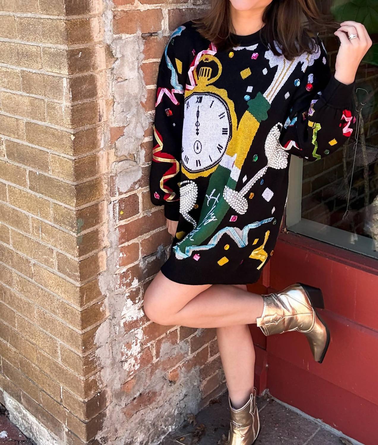Queen Of Sparkles - Oversized Champagne Sweater Dress