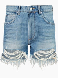 AllSaints Remi Cut Off Fray Hem Distressed Shorts in blue - women's shorts - view 4