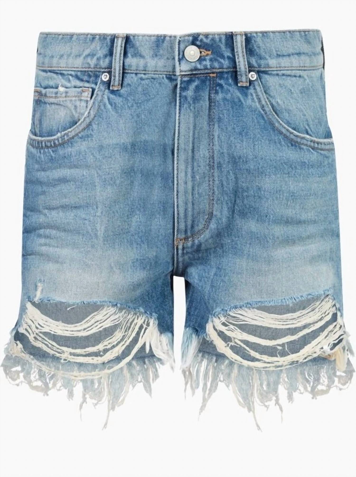 AllSaints Remi Cut Off Fray Hem Distressed Shorts in blue - women's shorts - view 4