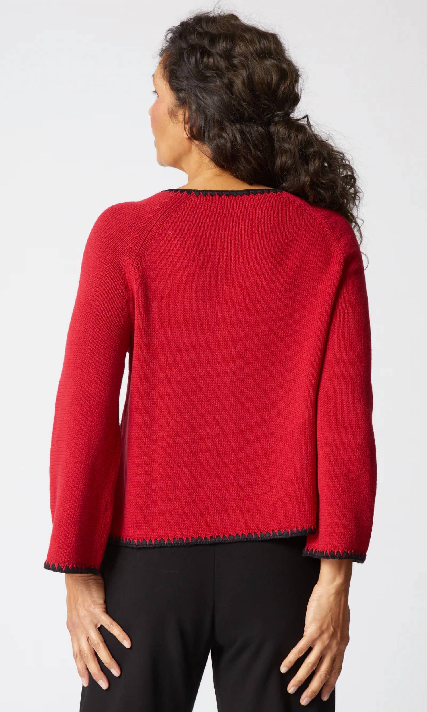 habitat Contrast Stitch Cardigan in red - women's cardigan - detail view