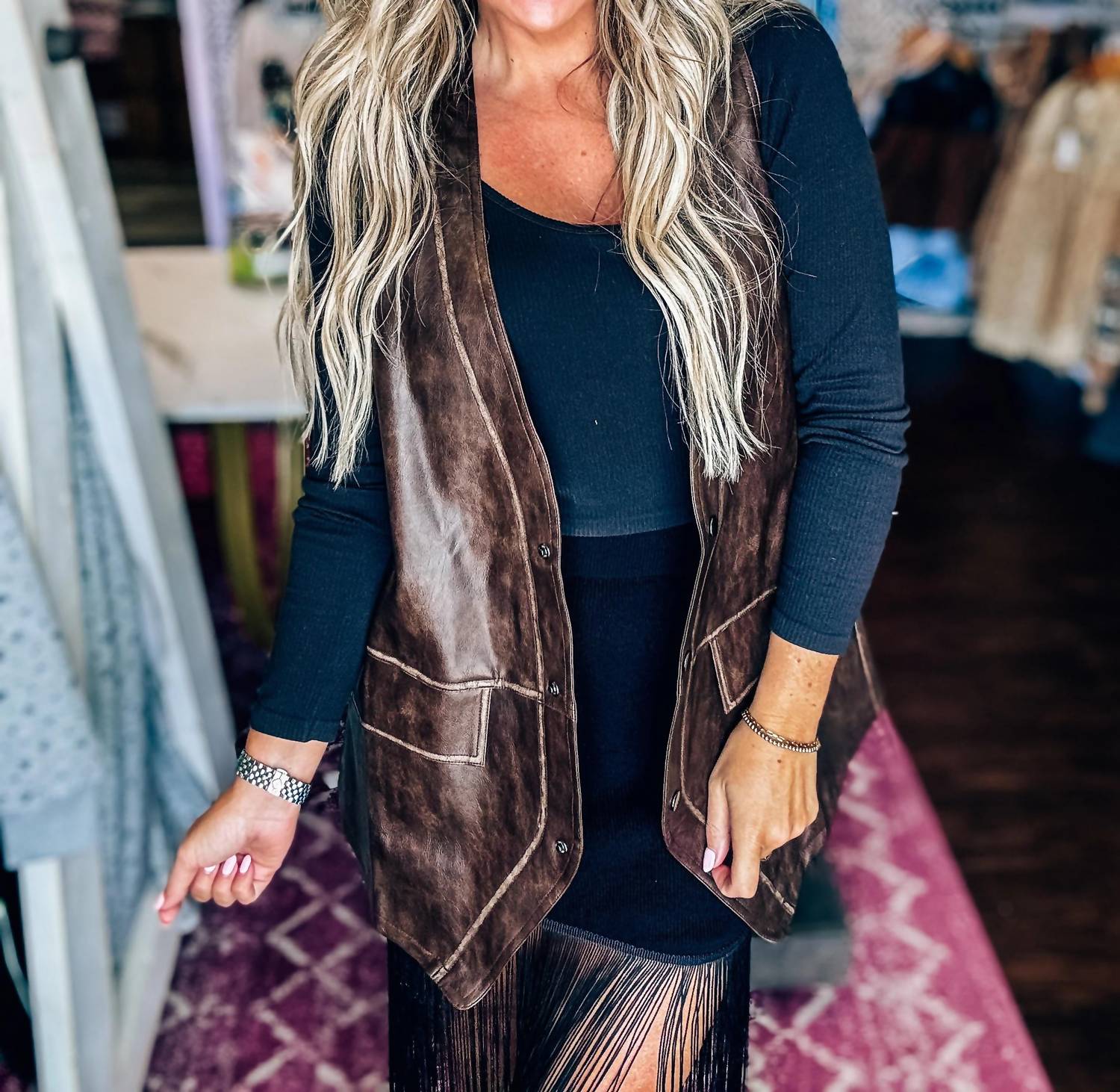 Promesa - Born To Ride Vegan Leather Snap Front Vest