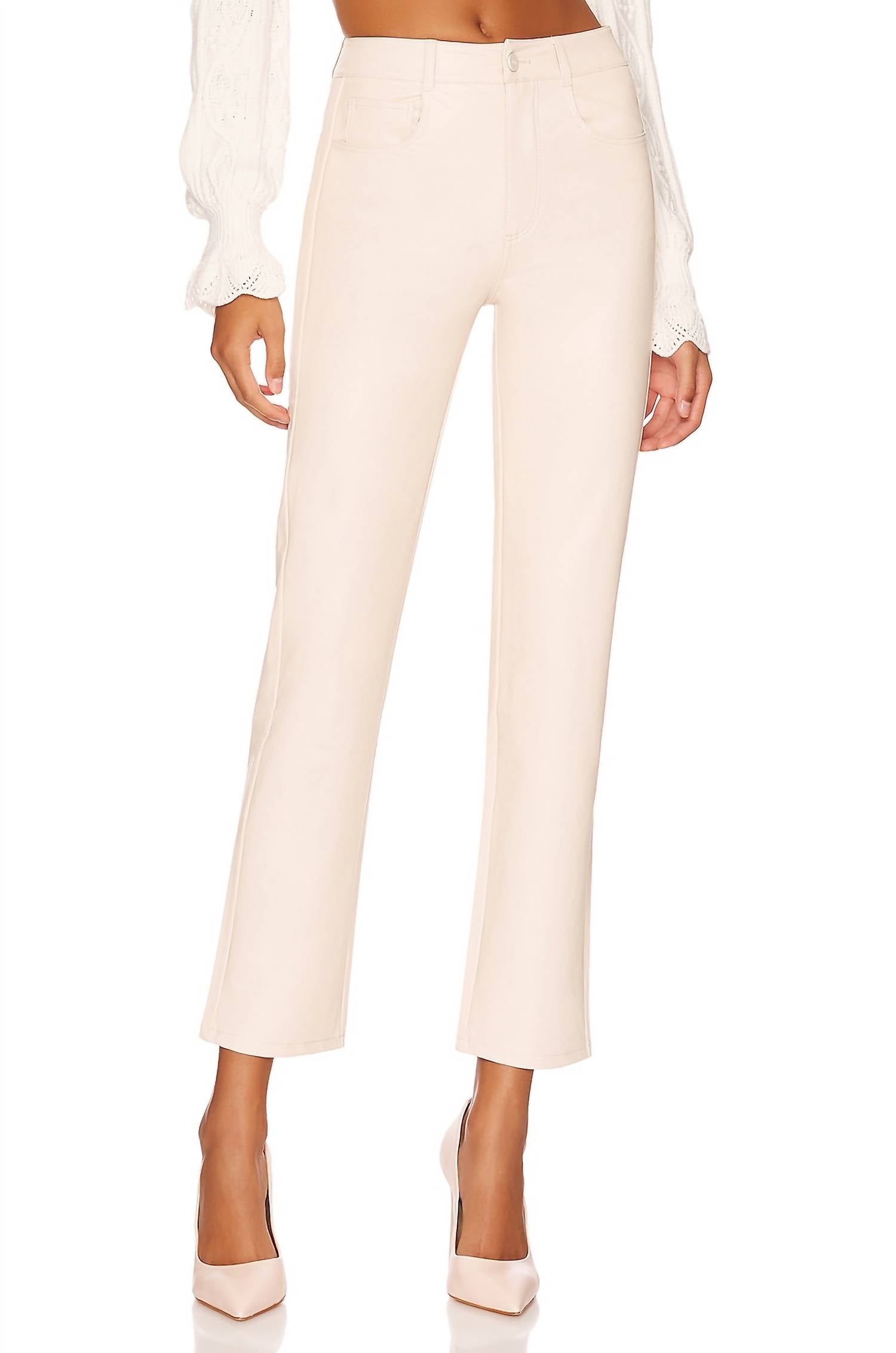 Paige Stella Straight Leg Faux Leather Pants in ecru - women's pants