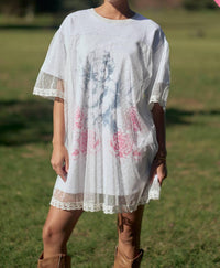 Davi & Dani - Angel Printed Dotted Mesh Layered Dress