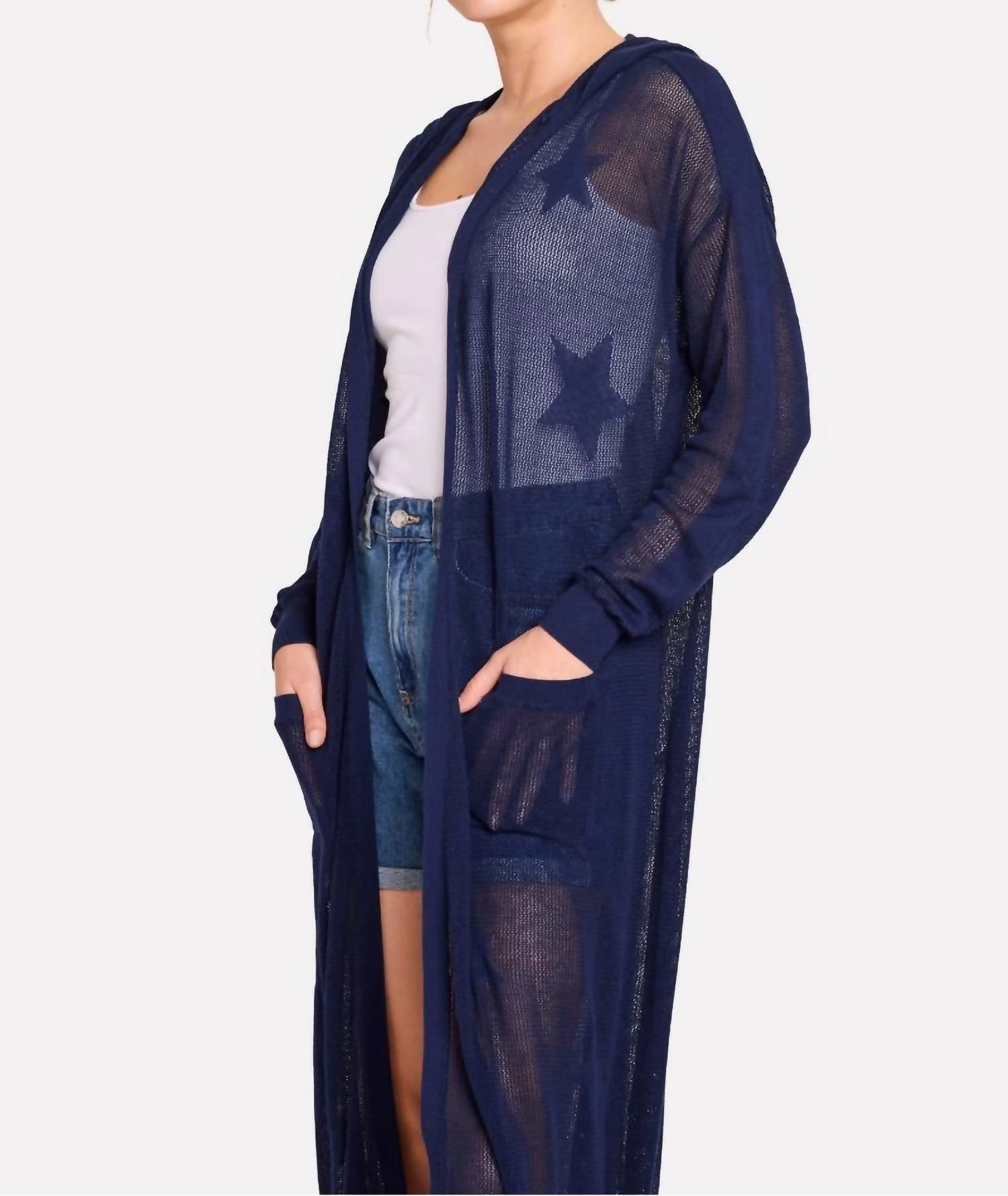 Brodie Cashmere - Women's Pointelle Star Hooded Cardigan