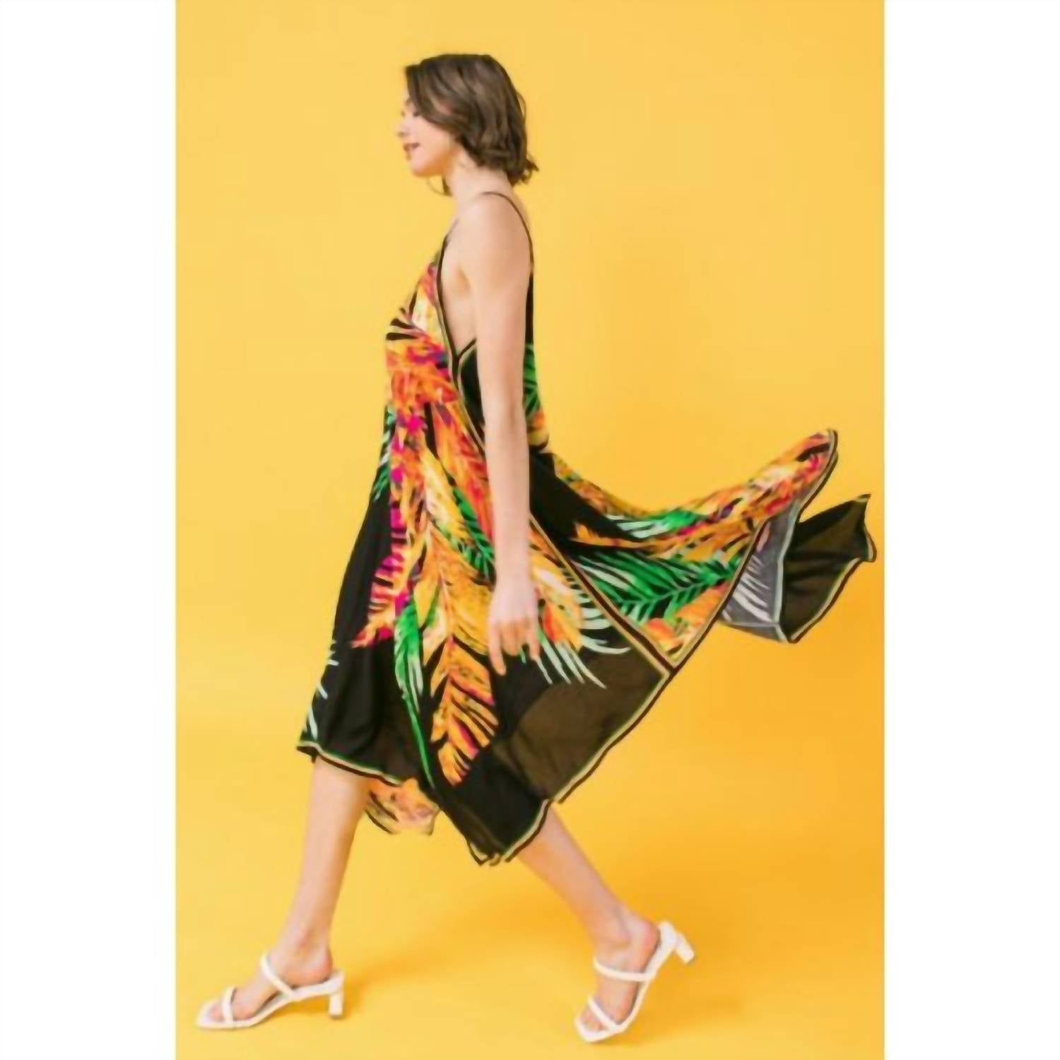 Flying Tomato - Tropical Print Hanky Hem Midi Dress