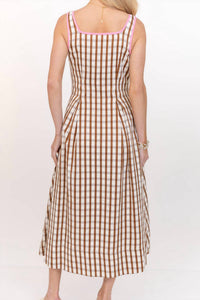 THML Thin Strap Gingham Dress in brown - women's dress - detail view