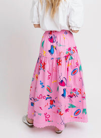 Karlie Tiered Maxi Skirt in magenta artist - women's skirt - detail view