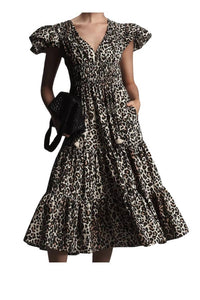 Hope For Flowers - Shirred Bodice Tiered Peasant Midi Dress