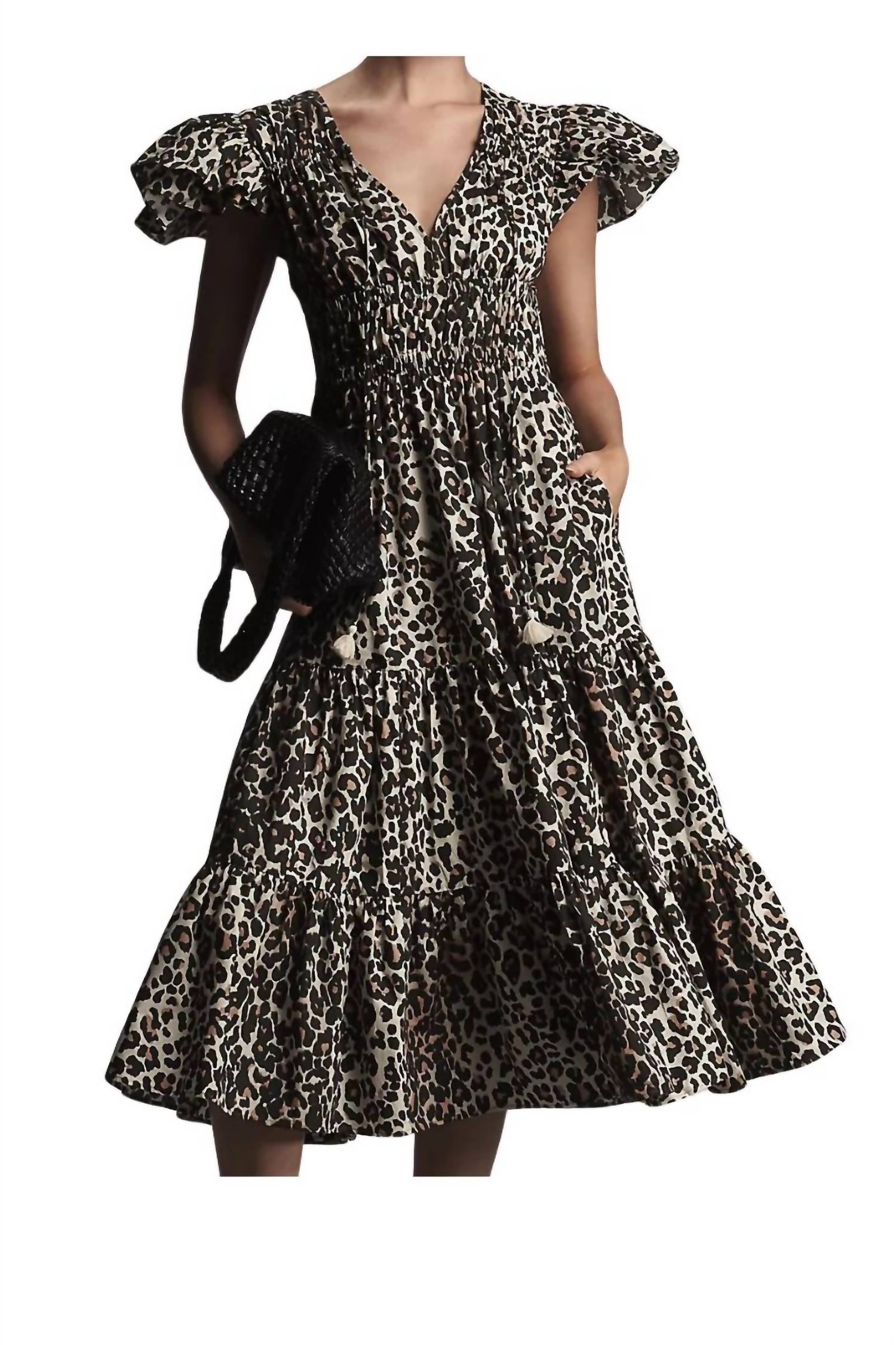 Hope For Flowers - Shirred Bodice Tiered Peasant Midi Dress