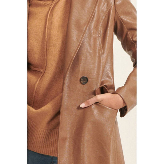 Promesa - Faux Leather Side Pocket Coat