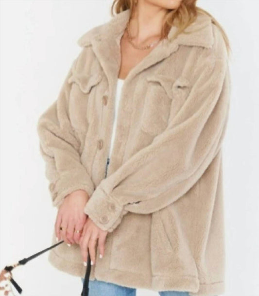 Show Me Your Mumu - Whistler Shirt Jacket Taupe Faux Fur