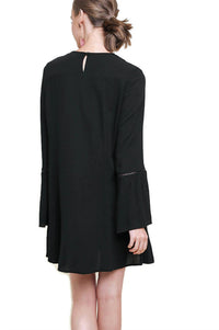 umgee Floral Embroidered Bell Sleeve Mini Dress in black - women's dress - alternate view