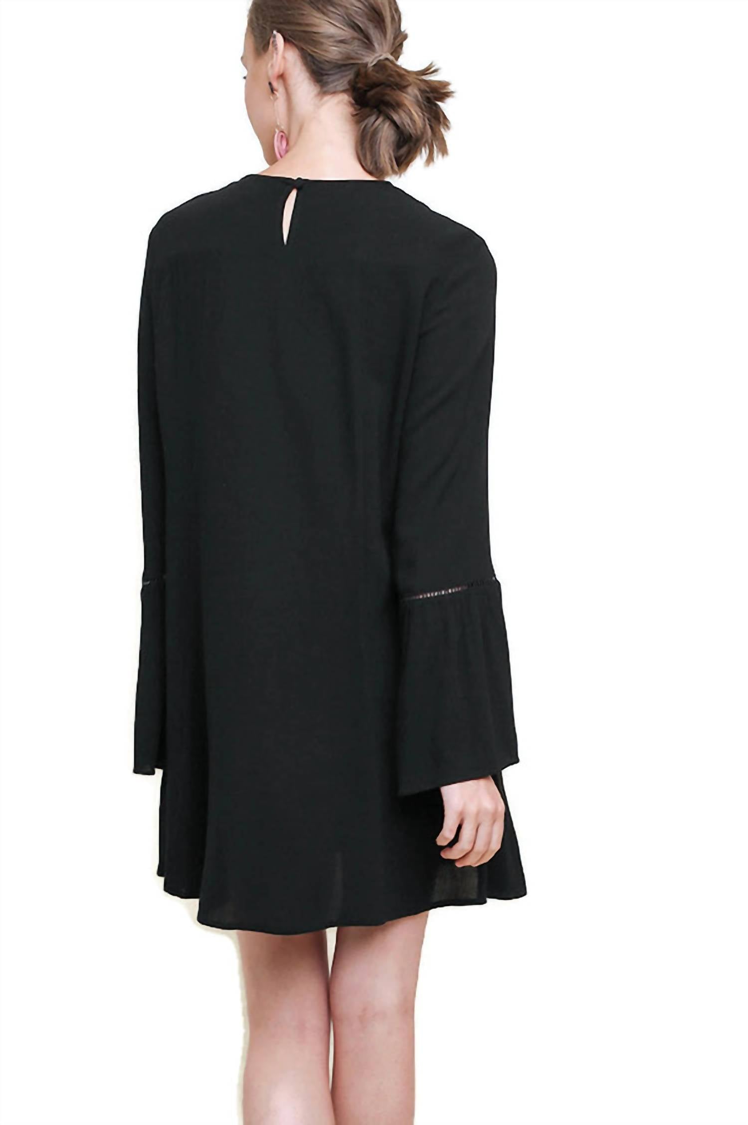 umgee Floral Embroidered Bell Sleeve Mini Dress in black - women's dress - alternate view