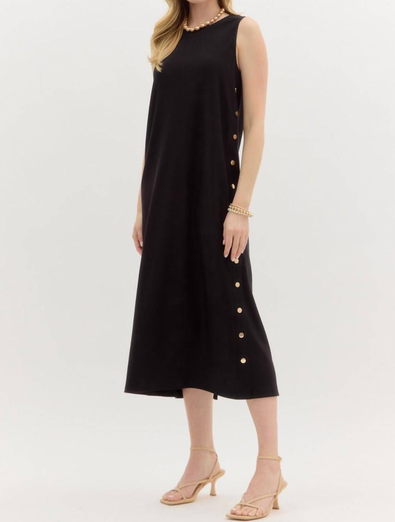 Entro - Solid Rib Textured Black Midi Dress