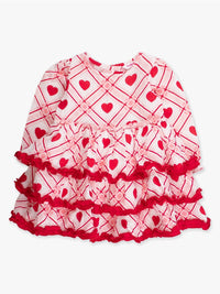 RuffleButts Girl's Sweetheart Plaid Gauze Tiered Ruffle Dress in pink - kids' dress