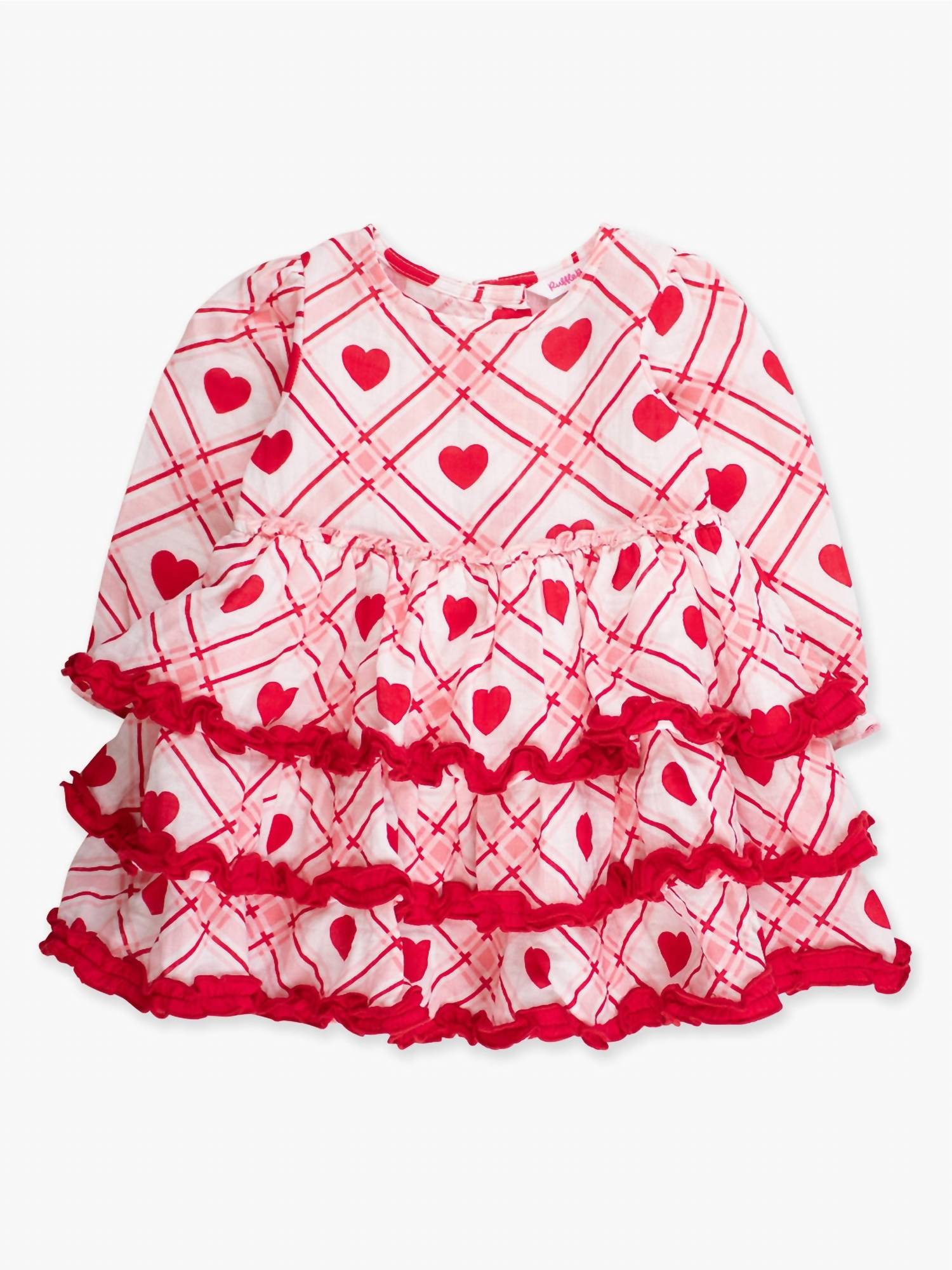 RuffleButts Girl's Sweetheart Plaid Gauze Tiered Ruffle Dress in pink - kids' dress