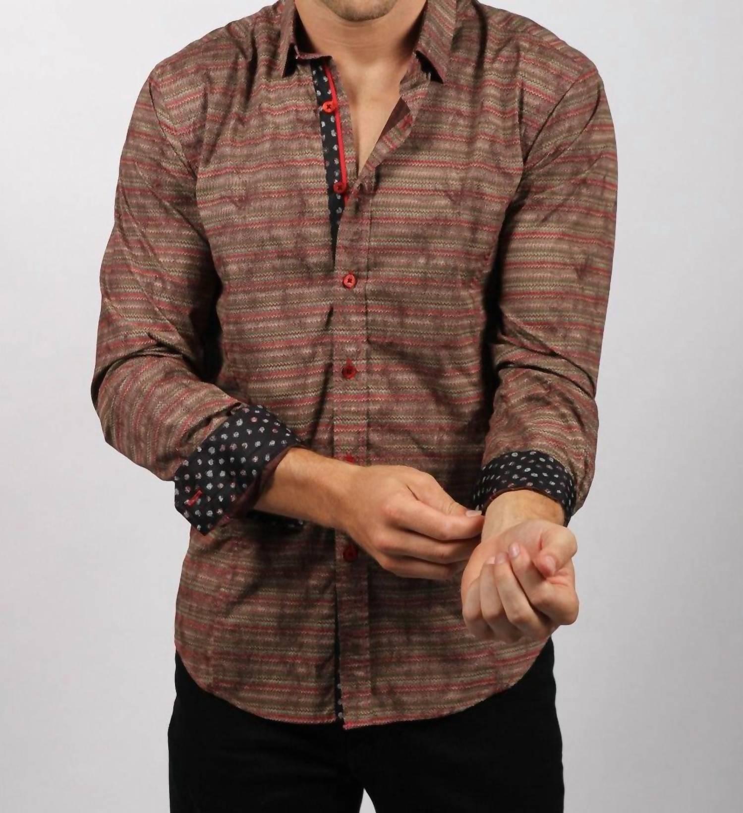 Eight X - Knit Style With Contrasting Trim Button Down Shirt