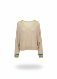 Brodie Cashmere Women's Striped Cuff Reversible Sweater in lace - women's sweater