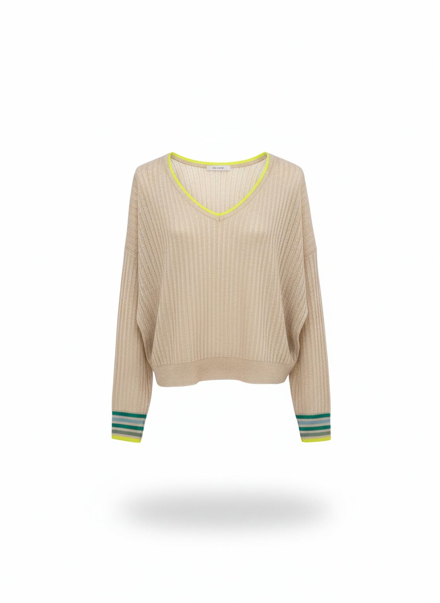 Brodie Cashmere Women's Striped Cuff Reversible Sweater in lace - women's sweater