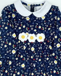 Florence Eiseman Kid's Floral Print Knit Dress in navy multi - kids' dress - detail view