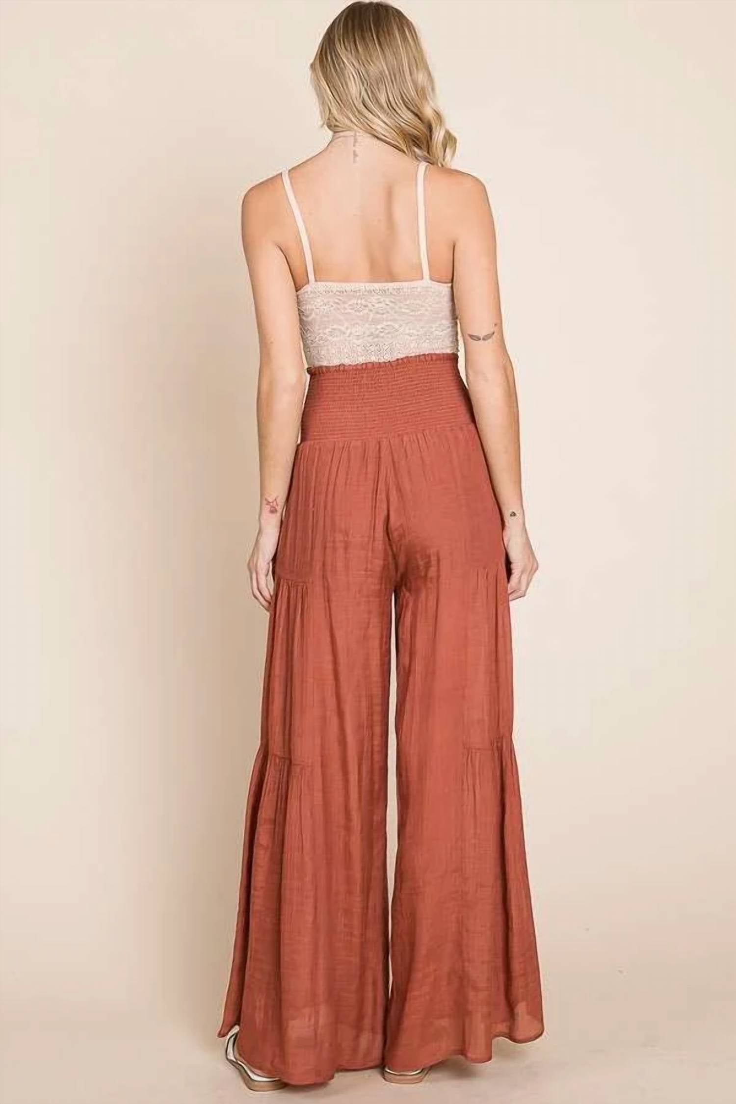 Jade By Jane - Tie Front Ruched Waist Back Pants