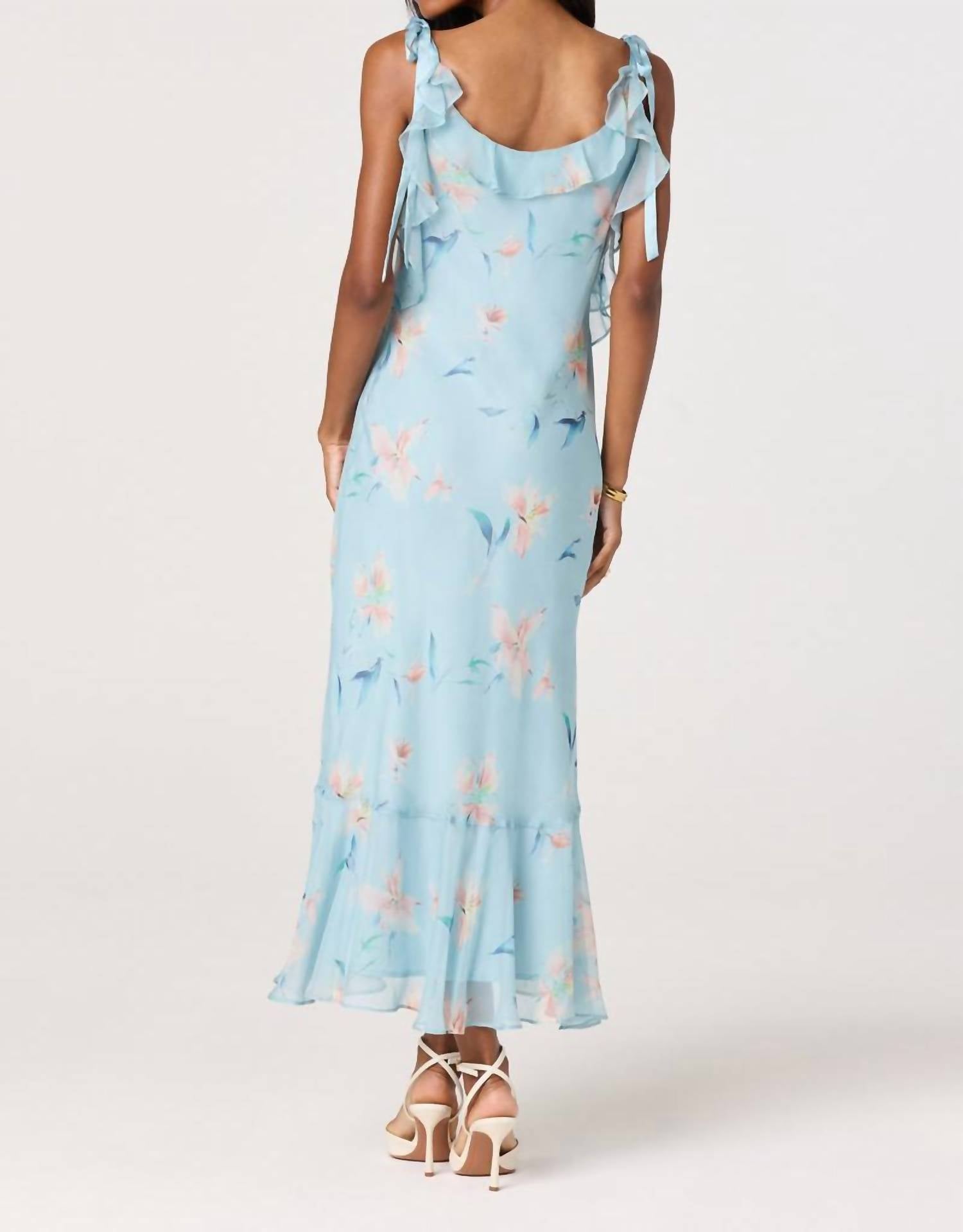 ASTR Women's Nissa Midi Dress in blue floral - women's dress - detail view