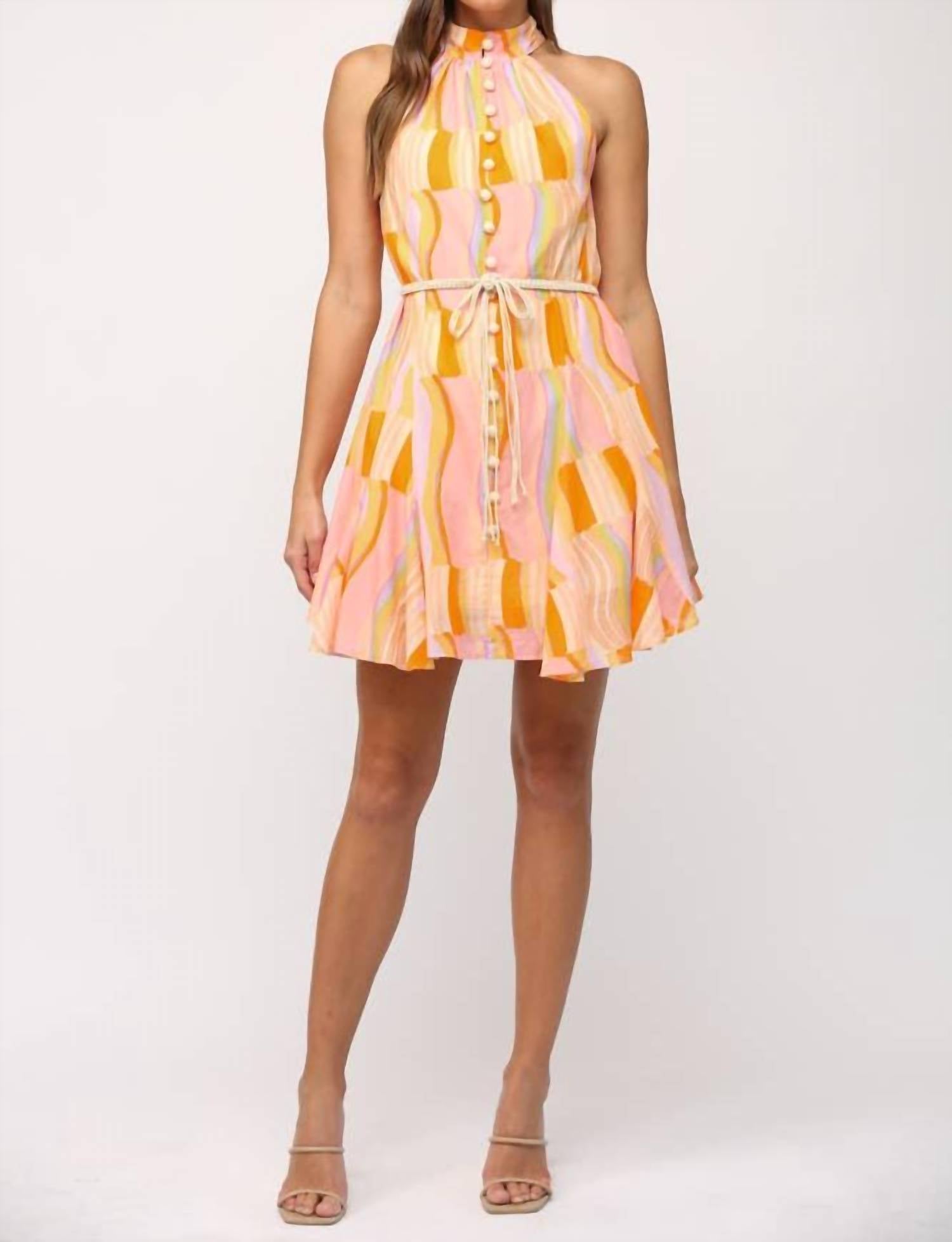 Fate - Printed Cotton Voile Halter Neck Dress With Belt