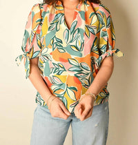 Thml - Leaf Print Top With Sleeve Tie