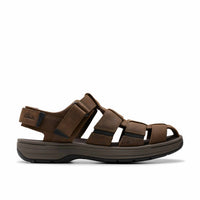Clarks Men's Saltway Cove Sandal in dark brown leather - men's sandal - detail view