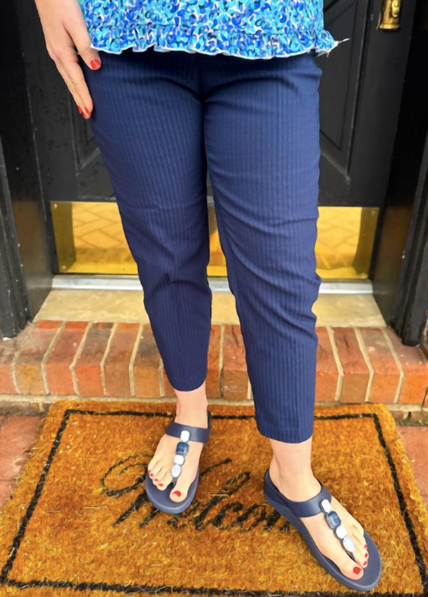 Lulu-B Seersucker Capri Pants in navy - women's pants
