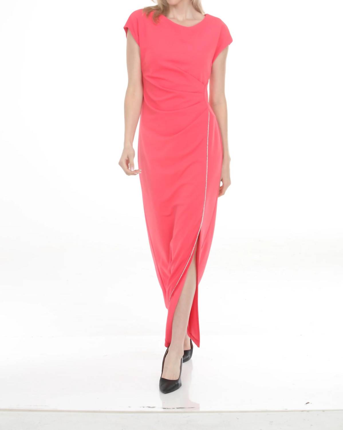 Joseph Ribkoff - Rhinestone Trim Side Slit Long Dress