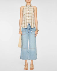 Veronica Beard Orlinda Halter Neck Plaid Vest in dark stone multi - women's blouse